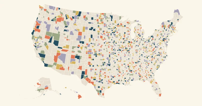 Example us counties map with custom region colours