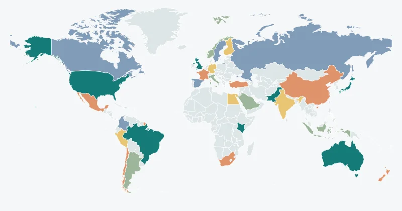 Example world map with custom region colours
