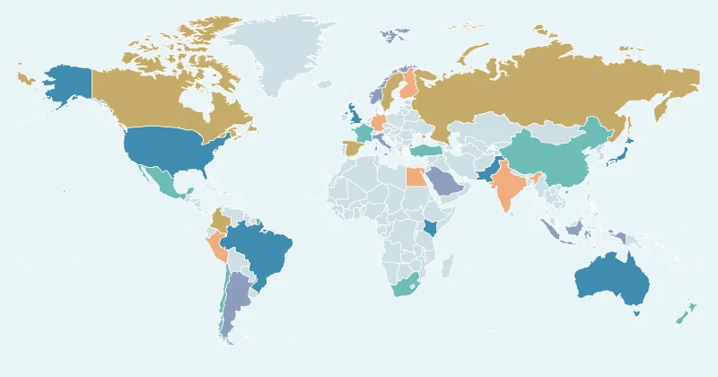 Example world map with custom region colours
