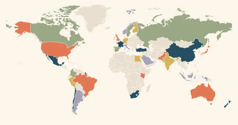 Example world map with custom region colours