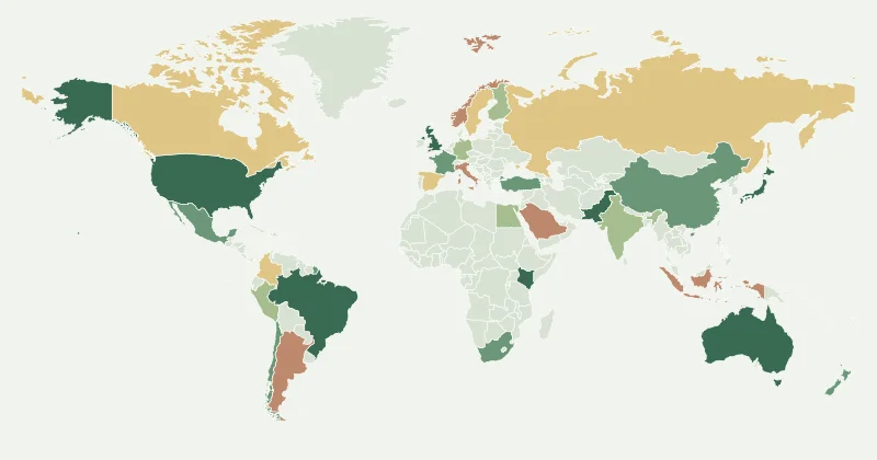 Example world map with custom region colours