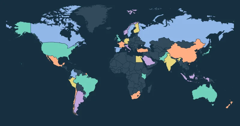 Example world map with custom region colours