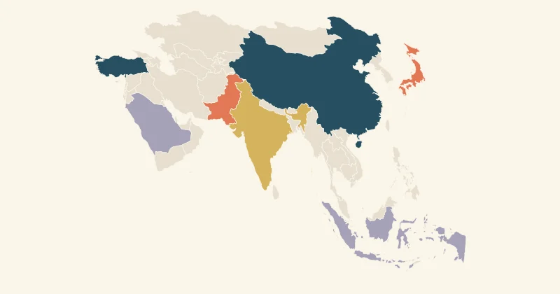 Example Asia map with custom region colours