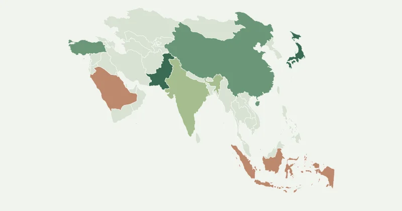 Example Asia map with custom region colours