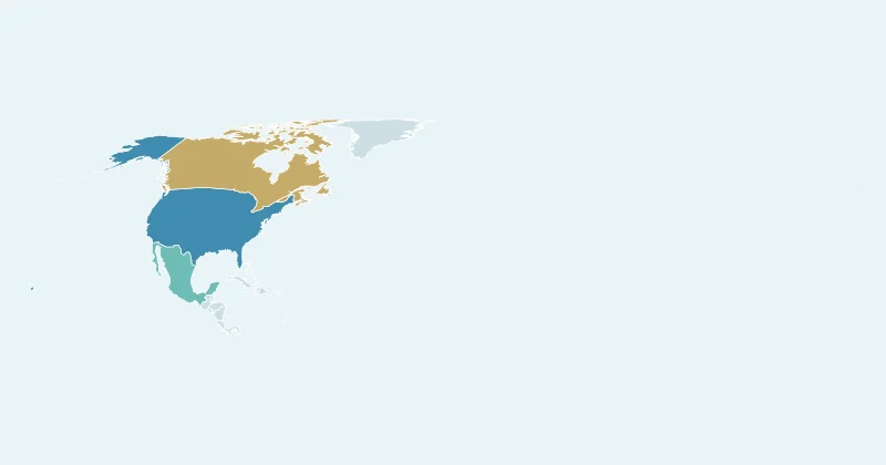 Example North America map with custom region colours