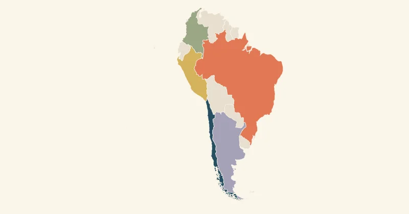 Example South America map with custom region colours